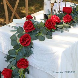 Decoratieve bloemen 190 cm kunstmatige roos slinger met voor feest thuis huwelijksceremonie achtergrond boog tafeltafel loper decor ambachtelijke kunst