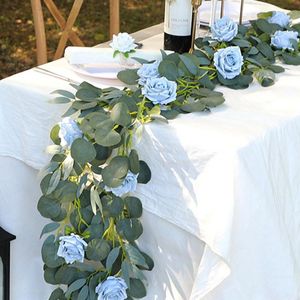 Fleurs décoratives 190 cm guirlande artificielle Rose avec vigne pour mariage centres de table chemin de table toile de fond manteau