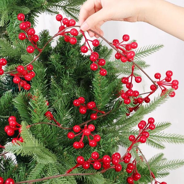 Fleurs décoratives 190 cm houx rouge baie vigne artificielle couronne de rotin décorations d'arbre de Noël guirlande fête année de mariage tenture murale