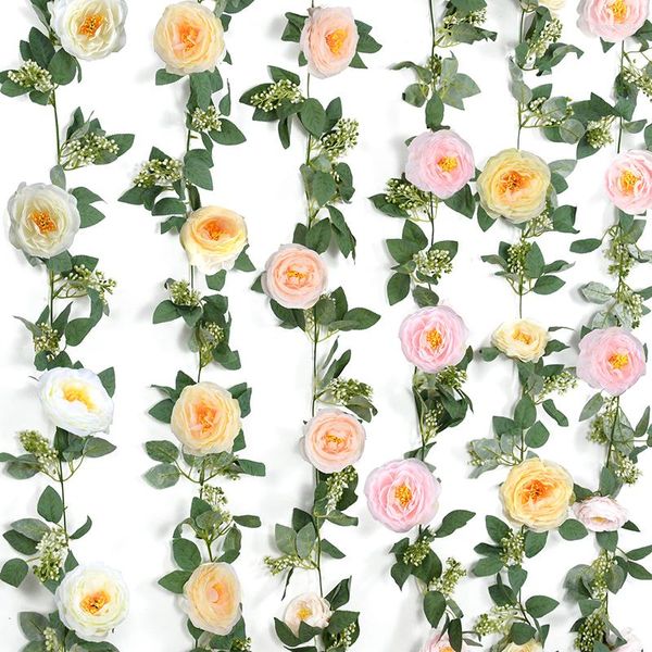 Fleurs décoratives 198cm Fleur Artificielle Rose Ivy Vigne Arche De Mariage Décoration Chaîne De Soie Faux Feuilles De Plantes Pour La Maison Tenture Guirlande