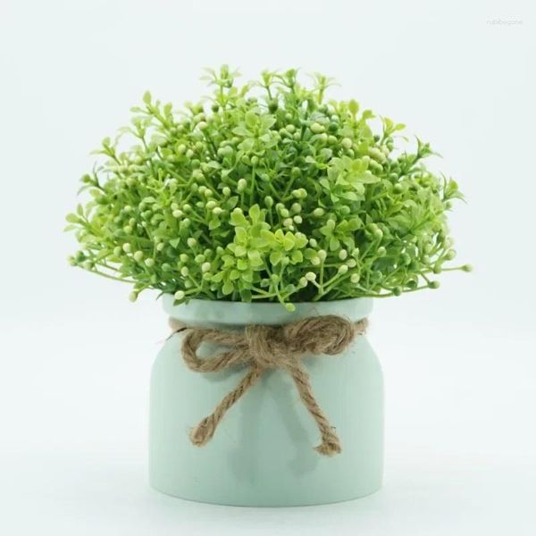 Flores decorativas 19 cm Viento nórdico Orquídea Frijol Pequeño Bonsai Artificial para decoración de bodas Decoración de la habitación Escritorio Verde Plantas falsas en maceta