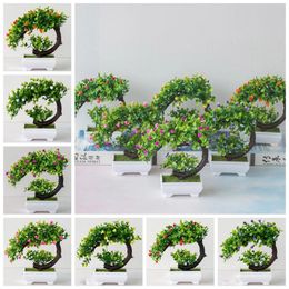 Fleurs décoratives 19cm Small Tree Plante artificielle Bonsaï Plastique Pot Fausse Fleur Fleur Potted Room Table Jardin El Décoration Amour intérieur