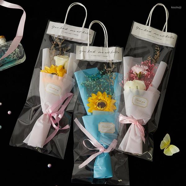 Fleurs d￩coratives 1bag fleur bouquet pvc sac transparent accessoires accessoires de mariage portables cadeaux de f￪te de mariage potedrop