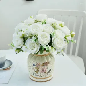 Decoratieve bloemen 1Bouquet White Silk Peony Artificial Flower Home Wedding Vaas Decor Kerstaccessoires Arrangement