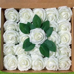 Fleurs décoratives 1box 25pcs roses en mousse de couleur pure avec tiges pour bouquet de mariage arrangements floraux de bricolage
