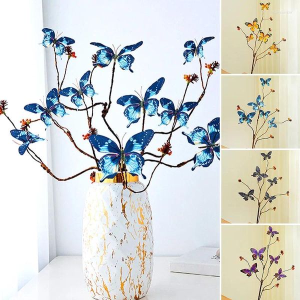 Fleurs décoratives 1Branch Creative Butterfly Simulate Artificial Silk Plastic Phalaenopsis Fake Flower Home Decor Vase Arrangement