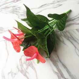 Fleurs décoratives 1 Bounch Artificiel Fleur Palme rouge Faux Anthurium Bouquet Arrangement de mariage Décoration de la maison de Noël