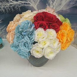 Flores decorativas 1 ramo de rosas artificiales de peonía Arreglo de boda Accesorios de simulación Novia con rosa Flor blanca