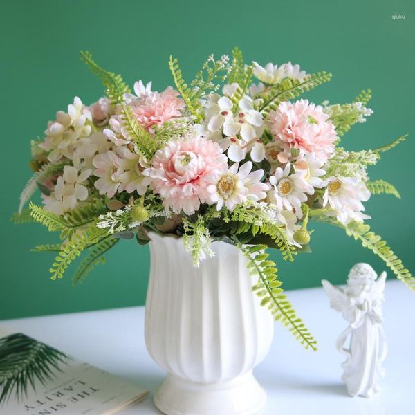 Flores decorativas 1 manojo peonía artificial Hortensia crisantemo ramo de bolas para boda decoración del hogar centros de mesa