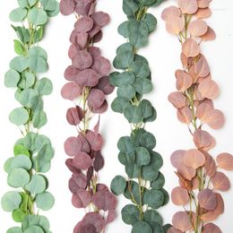 Fleurs décoratives 1m Artificielle Eucalyptus Vigne Multicolore Guirlande Faux Lierre Rotin Feuille De Soie Guirlande Pour Mariage Décoration De La Maison Mur