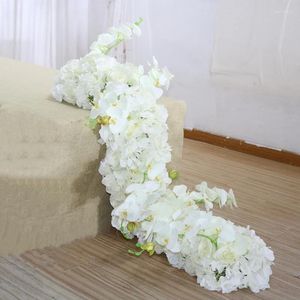 Decoratieve bloemen 1 m orchidee Hydrangea Tabel Bloemrunner Banquet Artificial Row Party Event Wedding Decoratie