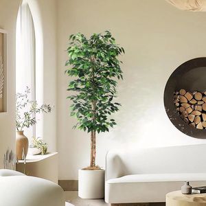 Fleurs décoratives 1 pack 6ft arbre ficus artificiel avec feuilles réalistes et tronc naturel faux pot de pépinière en plastique robuste