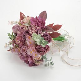 Fleurs décoratives 1 paquet de tête de fleur de soie artificielle tige de verdure paquet de matériel de bouquet violet poussiéreux pour la fabrication d'arrangements floraux bricolage