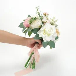 Fleurs décoratives 1 paquet de tête de fleur de soie artificielle avec paquet de matériel de tige ensemble combiné pour les bouquets de mariage de pièce maîtresse de mariage de bricolage