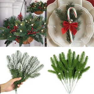 Fleurs décoratives 1pack de Noël Branches de pin Snow Plantes artificielles aiguilles pour la couronne d'arbres Décorations de Noël cadeaux