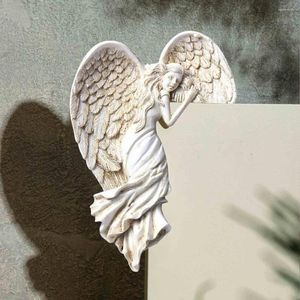 Decoratieve bloemen 1pair deurkader Angel Wing Sculpture Simulatie Godinnen actie retro hoek klassieke open haard standbeeld Pos q6u4