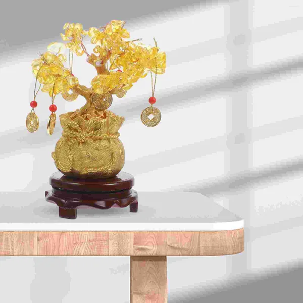 Flores decorativas 1pc 19cm Natural Crystal Árbol Dinamentos Bonsai Style Wealth Luck Feng Shui Decoración del hogar (con oro