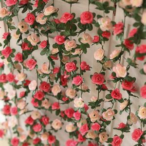 Fleurs décoratives 1pc 2.5M Rose artificielle rotin arc de mariage décoration soie fleur lierre extérieur jardin mur décor à la maison fausses vignes