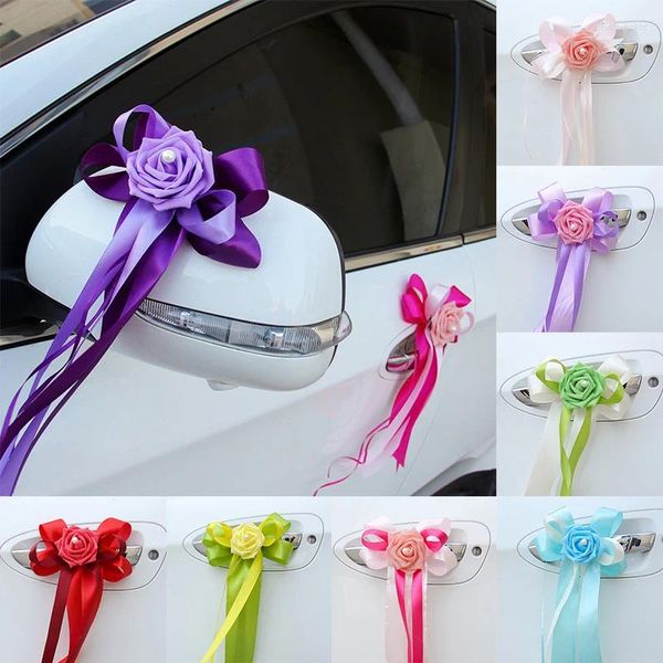 Fleurs décoratives 1pc 2024 printemps mariage poignées de porte de voiture belle fête Festival fournitures ruban coloré rétroviseur fleur décoration