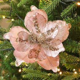 Fleurs décoratives 1 pièce 22CM artificielle scintillante noël fausse fleur arbre de noël suspendu pendentif ornements année fête décor Navidad