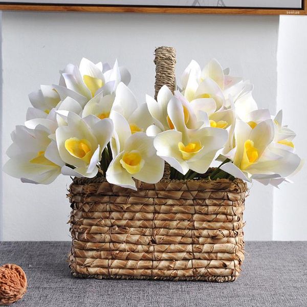 Flores decorativas 1 pieza 27 cm orquídea Cymbidium hecha a mano Artificial hogar boda decoración pografía accesorios plantas falsas fiesta de cumpleaños Flores