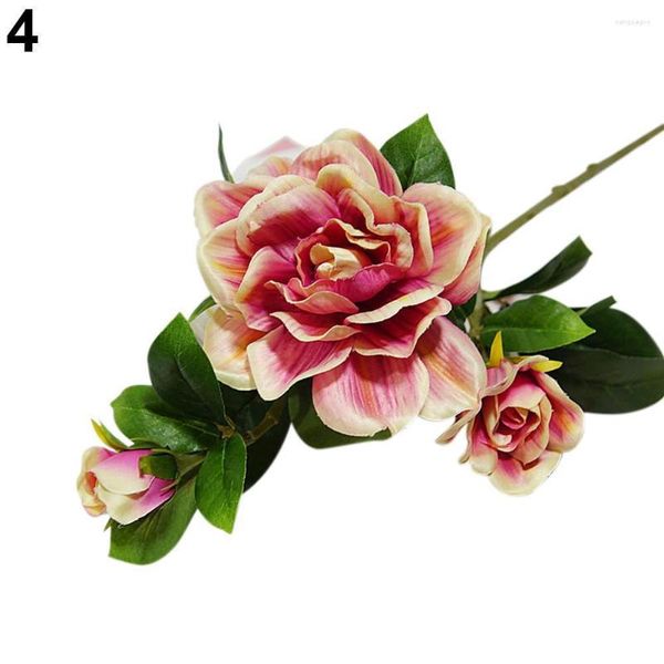 Fleurs décoratives 1 Pc 3 Têtes De Mode Artificielle Gardenia Fleur De Noce Bouquet Décor À La Maison Décoration De Haute Qualité En Gros