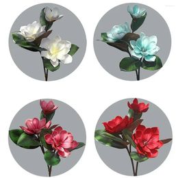 Fleurs décoratives 1pc 3 têtes simulées magnolia bouquet artificiel arrangement de fleurs de mariage non ancré avec feuilles art floral