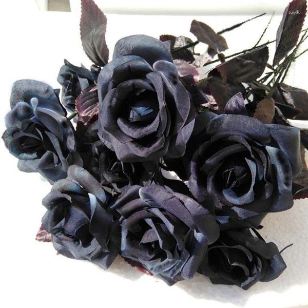 Fleurs décoratives 1 pièce 36cm, soie artificielle, Rose noire, fausse fleur, pour Table de mariage, fête, bricolage, grand Bouquet de pivoines, décor de noël