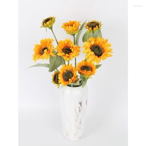 Fleurs décoratives 1 pièce 3 têtes de grands tournesols artificiels 33 pouces de longues tiges décoration pour maison jardin mariage fête en plein air