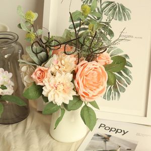 Decoratieve bloemen 1 pc 4 kleuren Silk Rose Dahlia Hybride kunstmatige bloem bruids boeket bruiloft decoratie diy home party nep