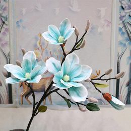 Fleurs décoratives 1 pc 4 têtes grand Magnolia branche artificielle décoration de fenêtre de maison faux matériel d'affichage de salle de fête de mariage