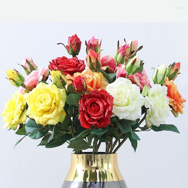 Flores decorativas, 1 pieza, 47cm, tela de seda rosa artificial que florece y capullos, decoración del hogar, ramo de boda, blanco, amarillo, rosa, rojo, flor falsa