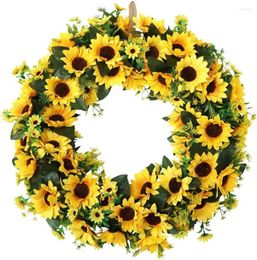 Fleurs décoratives 1pc 55 cm Simulé de tournesol Garland Garland agrandis en couronne condensée Porte de fête de mariage Décoration suspendue pour la maison (jaune)