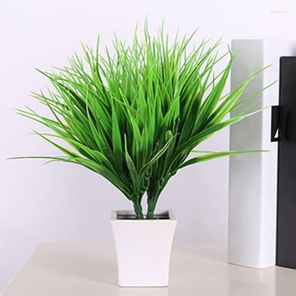 Fleurs décoratives 1 PC 7 fourchette plantes artificielles herbe verte en plastique fausse fleur plante pour la maison mariage El fête bureau Table décors