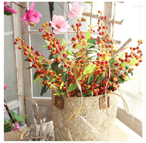 Fleurs décoratives 1 pc 70 cm fausse mousse grenade fruits de noël petites baies artificielles rouge cerise maison mariage