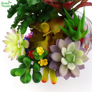 Decoratieve bloemen 1 pk 8 10 cm mini -vetplanten kunstmatig plastic bionische plant groen paarse gradiënt kleur lotus handgemaakte gezinsdecoraties