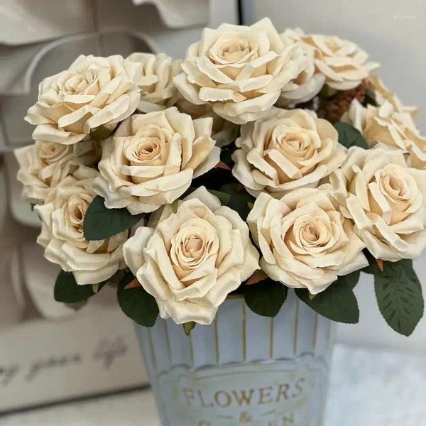 Fleurs décoratives 1pc 9 têtes branche de fleur vintage rose blanc rouge bouquet de soie artificielle pour fête d'anniversaire salle de mariage décoration de la maison