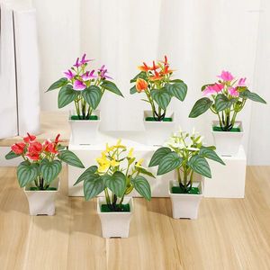 Fleurs décoratives 1pc Anthurium artificiel Bonsaï plastique palmier plantes vertes plante de simulation en pot pour la maison table jardin décor ornements