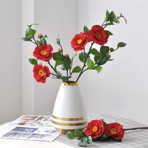 Decoratieve bloemen 1 stc kunstmatige camellia lange tak nep zijden bloemen arrangement vaas tabel ornament bruiloft feest huis decoratie