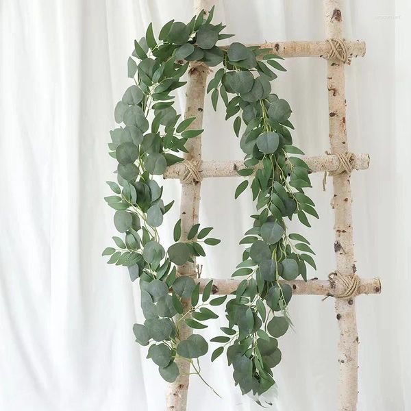 Fleurs décoratives 1pc Eucalyptus artificiel Vine Green Feuilles de mariage Décoration de mariage fausse branche plantes fleur Garland Party Home House Decor