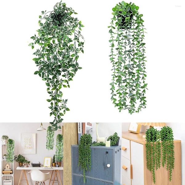 Fleurs décoratives 1pc Eucalyptus artificiel rotin plante suspendue en pot vert Mandala vigne adapté à la salle murale maison intérieur étagère décor