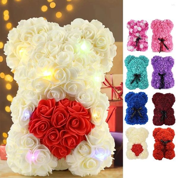 Fleurs décoratives 1pc Fleur artificielle Éternel Rose en peluche ours pour maman pour la fête des mères anniversaire de la Saint-Valentin Cadeaux décorations