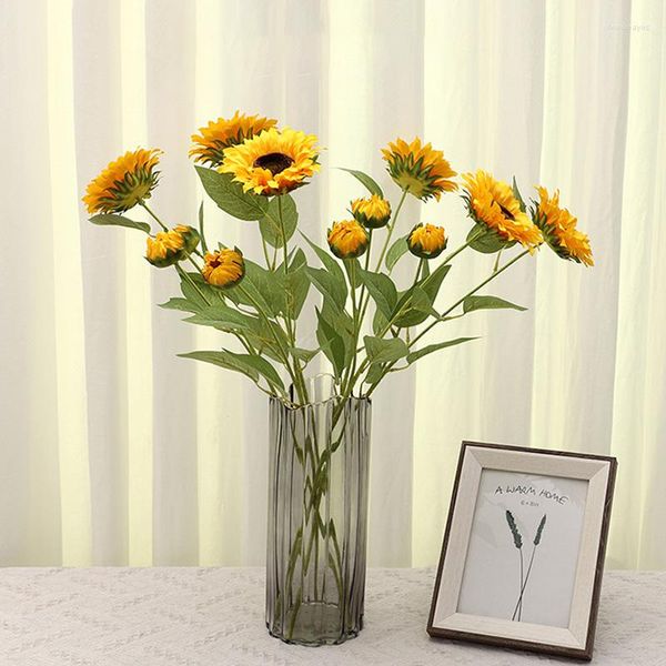 Fleurs décoratives 1PC fleur artificielle 2 têtes tournesol simulation plante faux bouquet fête de mariage mariée tenant la maison bricolage décoration