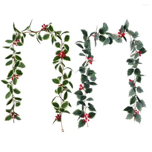 Fleurs décoratives 1pc artificielle houx baie rotin simulé grappes de fruits rouges vigne arbre de Noël guirlande fausse branche de plante jardin