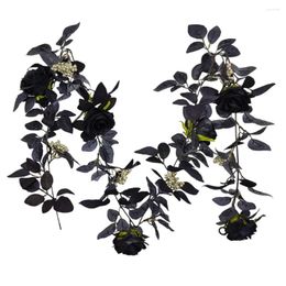 Fleurs décoratives 1pc Plant artificielle Vine Halloween Black Flower Rose Hanging Garland pour le mariage Fiche de Thanksgiving Home