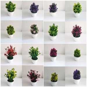 Fleurs décoratives 1 pc plantes artificielles en Pot vert violet bonsaï petit arbre herbe Pot ornement faux pour la maison jardin fête de mariage