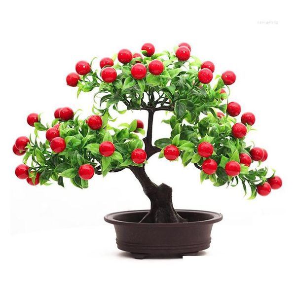 Flores decorativas 1 unid plantas artificiales para la decoración del hogar realista cerezo árbol frutal en maceta bonsai adornos de escritorio dhyvs