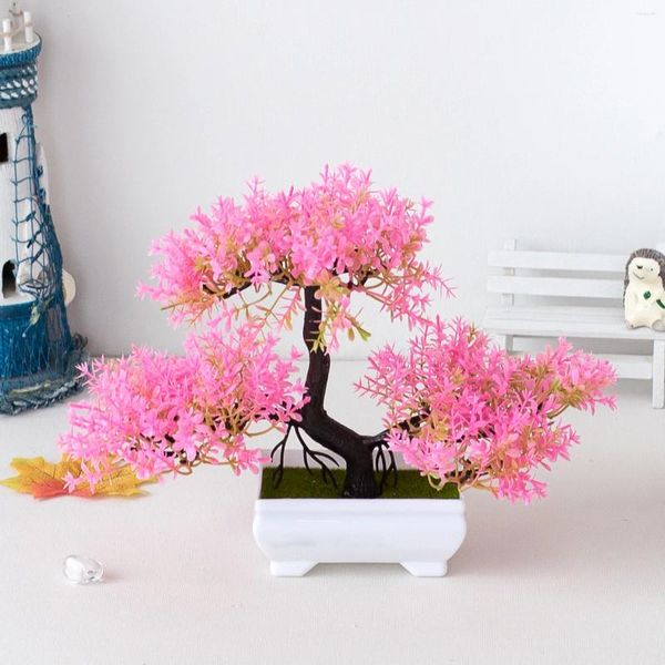 Flores decorativas 1 pieza Plantas de plástico artificiales Bonsai Maceta de árbol pequeño Planta falsa Flor en maceta Decoración de escritorio Arreglo de jardín