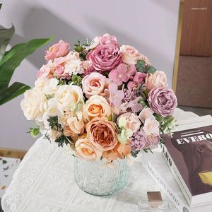 Fleurs décoratives 1pc soie artificielle rose pivoine bouquet hortensia vases d'oeillets pour la maison fête hiver décoration de mariage fausse plante