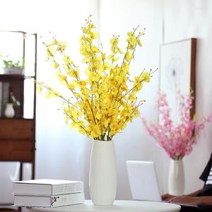 Fleurs décoratives 1pc soie artificielle jaune papillon orchidée Phalaenopsis fausse branche de fleur pour la fête de mariage décoration de festival à la maison